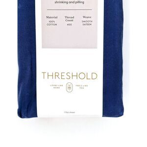 NEW Threshold FULL 400 Thread Count Performance Flat Sheet Metallic Blue NWT